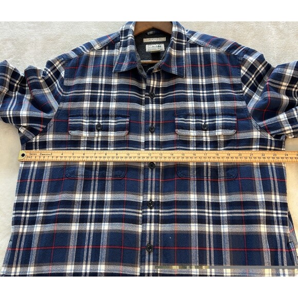 LL Bean Men Shirt Large Tall Sherpa Lined Flannel Traditional Fit Jacket Shacket - Picture 7 of 12